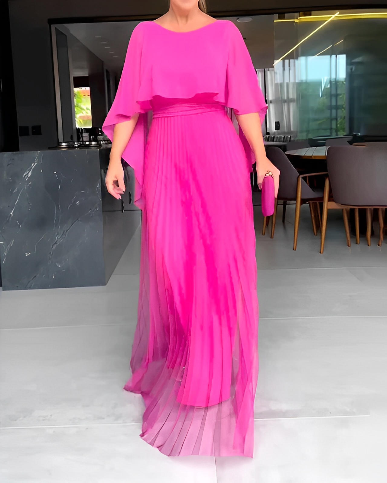 Round Neck A-Line Maxi Dress