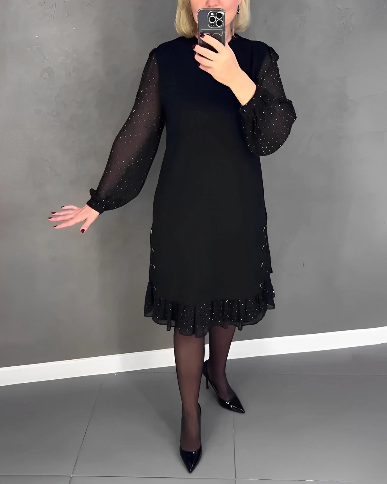 Long Sleeve Elegant Dress with Transparent Sleeves