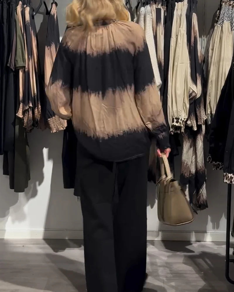 Vintage Colour block Blouse with V-Neckline & Relaxed Fit