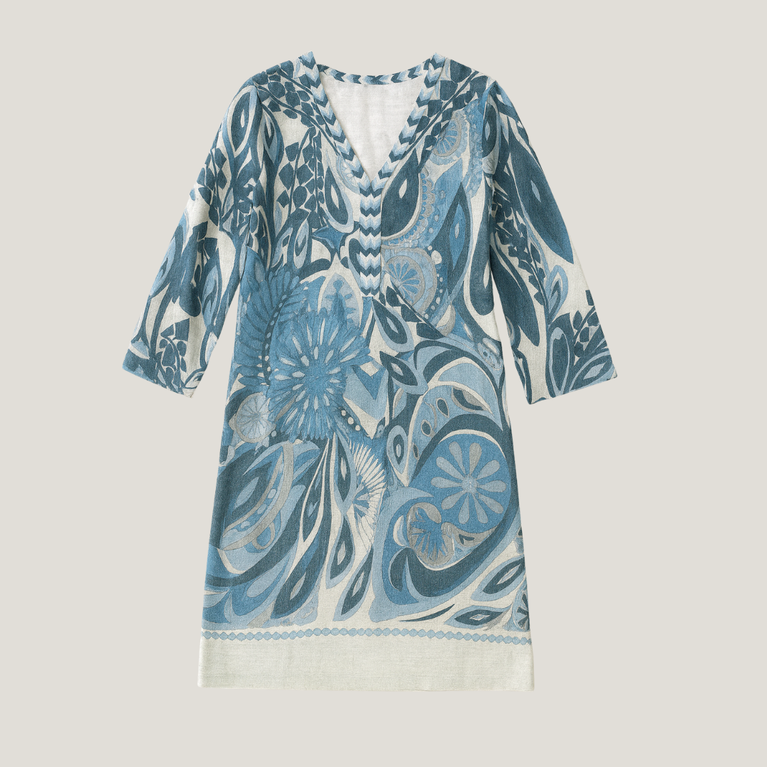 V-Neck Midi Dress Dress with Retro Print