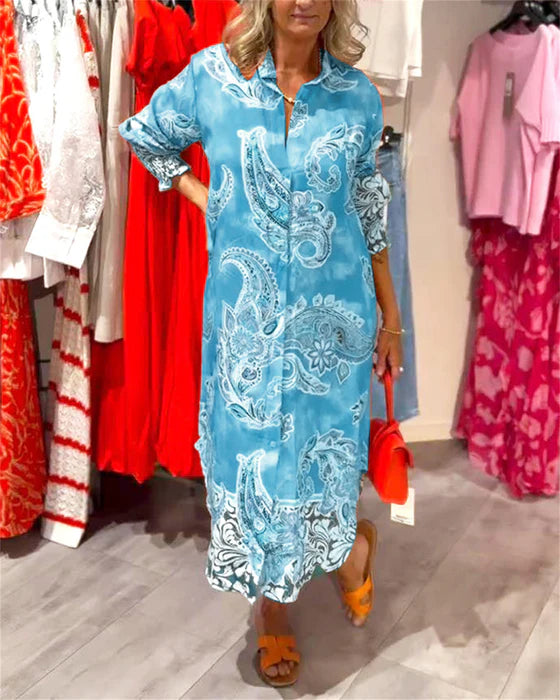 High Neck Long Sleeve Dress with Cashew Paisley Print