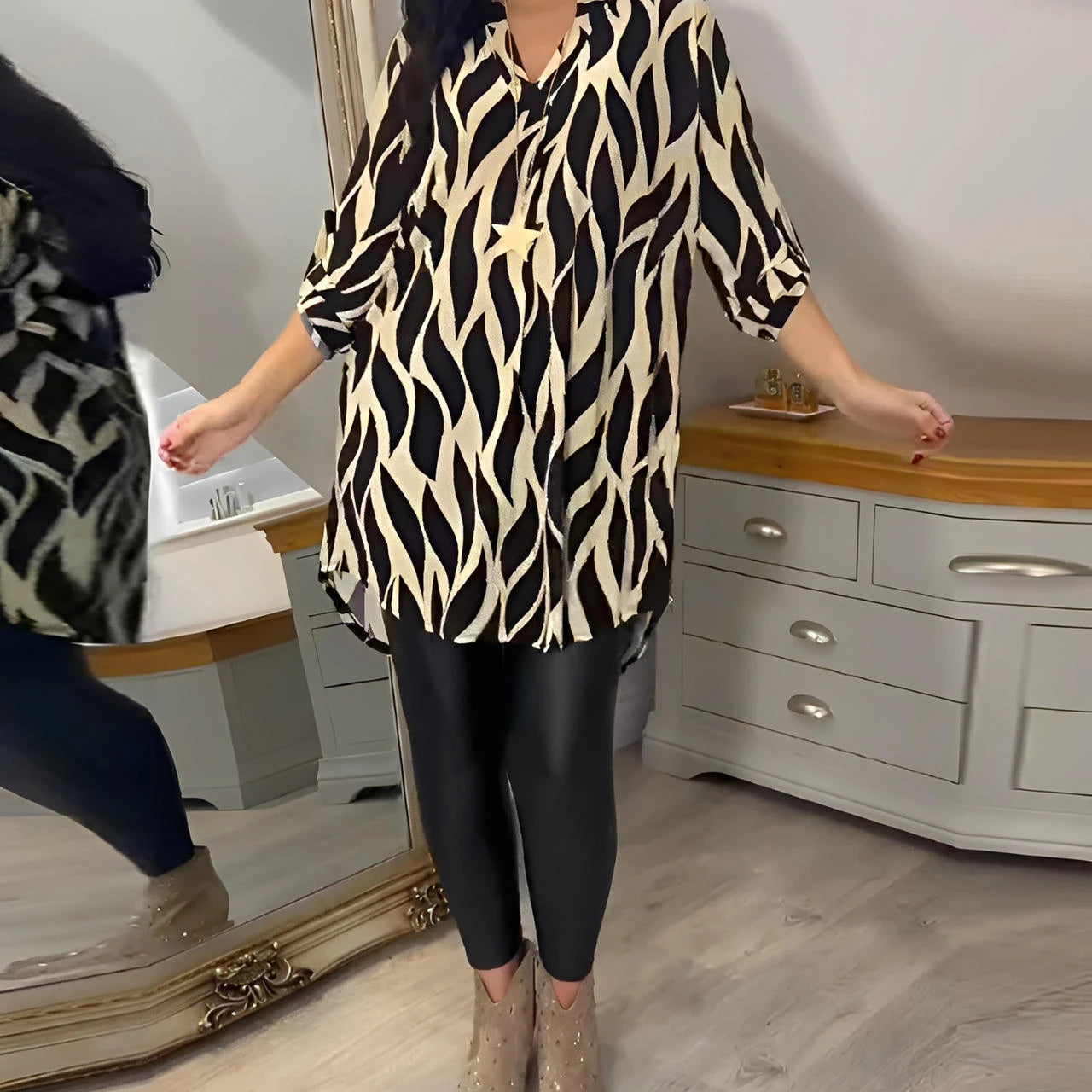 Relaxed Fit Women’s Blouse with V-Neck & Short Sleeves
