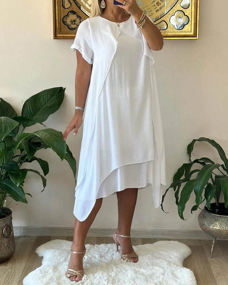 Two-Piece Double Layer Loose Dress with Short Sleeves