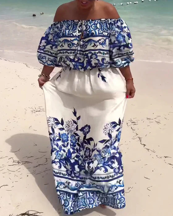 One-Shoulder Printed Resort Dress with Flowy Silhouette CITRINE & CIPHER One-Shoulder Printed Resort Dress with Flowy Silhouette CITRINE & CIPHER