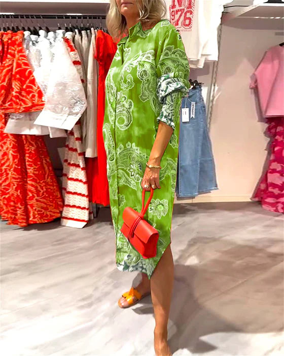 High Neck Long Sleeve Dress with Cashew Paisley Print