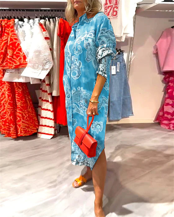 High Neck Long Sleeve Dress with Cashew Paisley Print