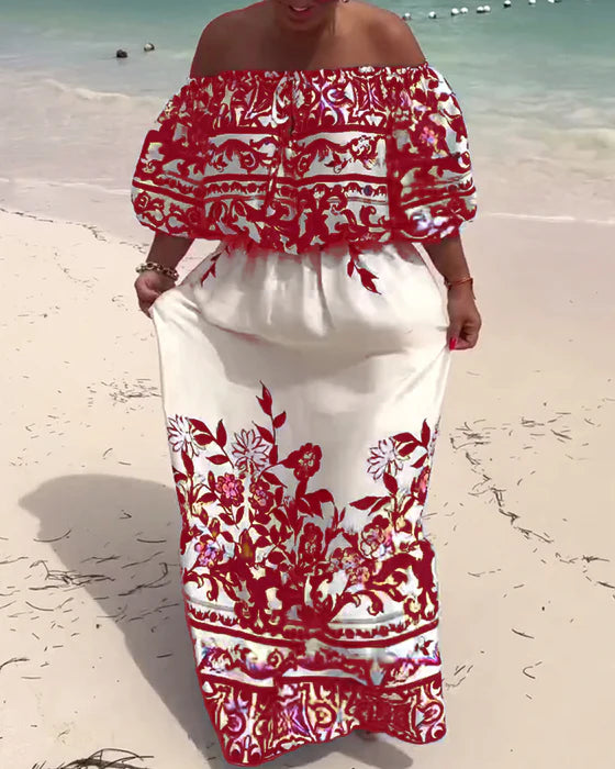 One-Shoulder Printed Resort Dress with Flowy Silhouette