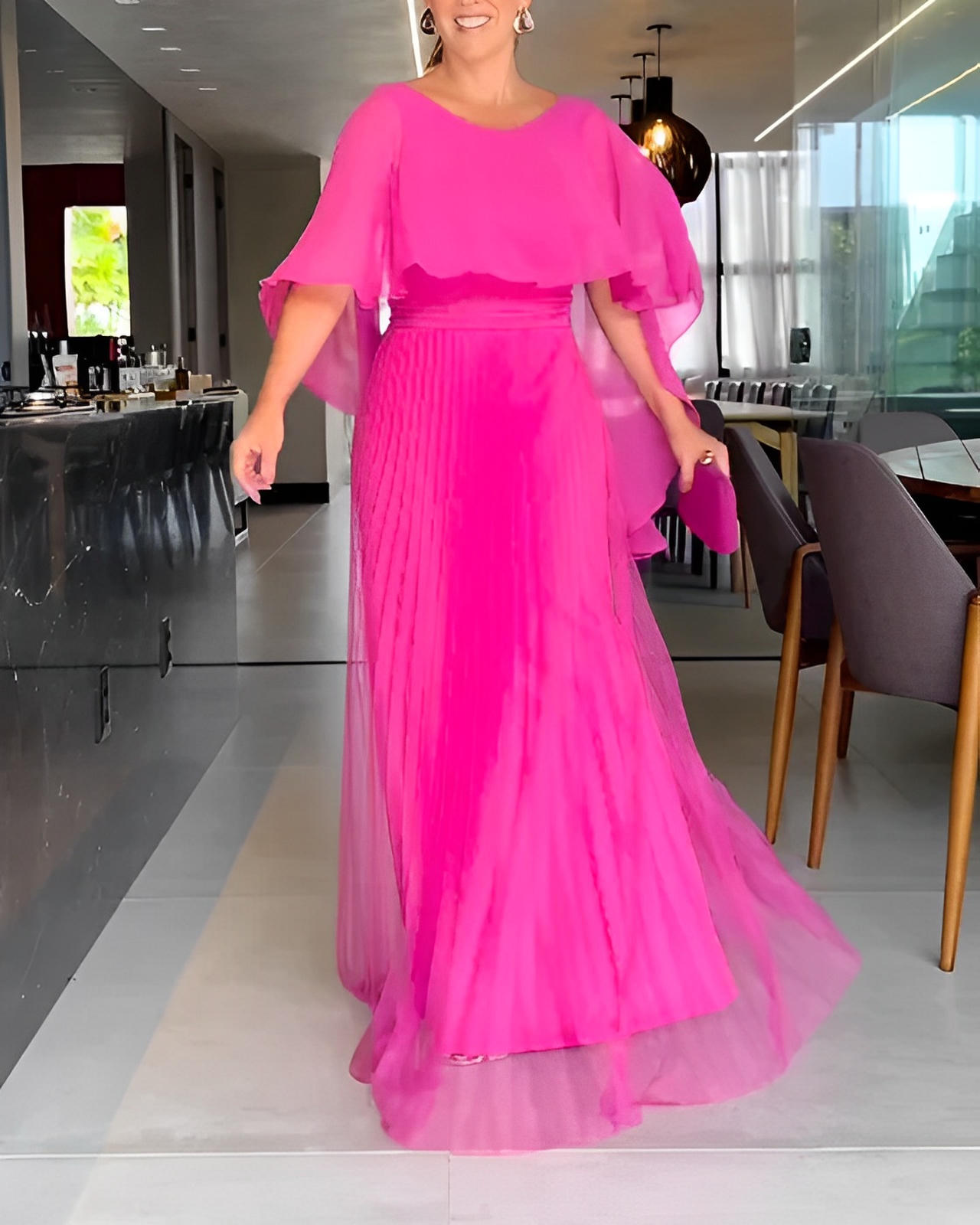 Round Neck A-Line Maxi Dress