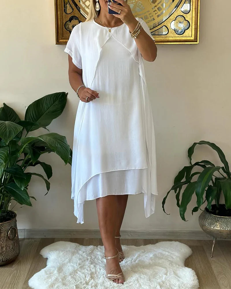 Two-Piece Double Layer Loose Dress with Short Sleeves