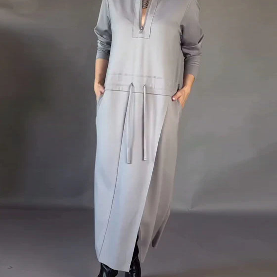 Trendy Dress with Half-Zip Neckline & Relaxed Fit