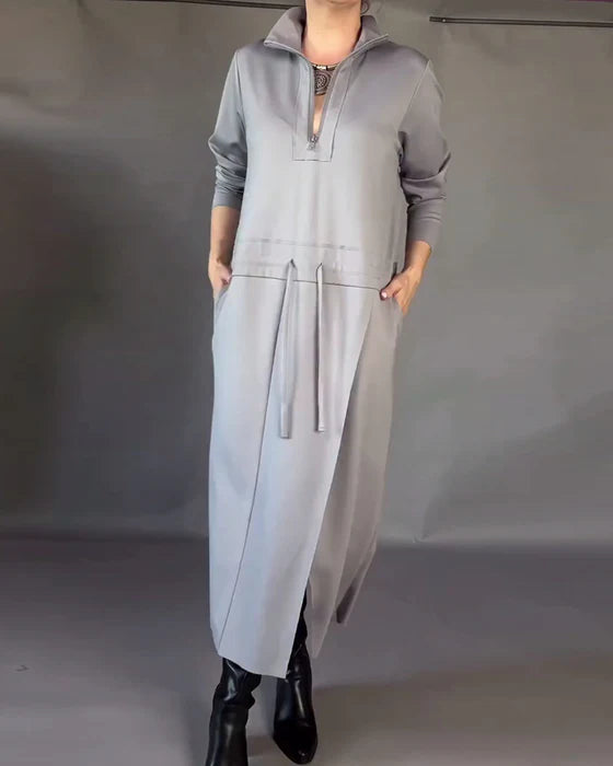 Trendy Dress with Half-Zip Neckline & Relaxed Fit