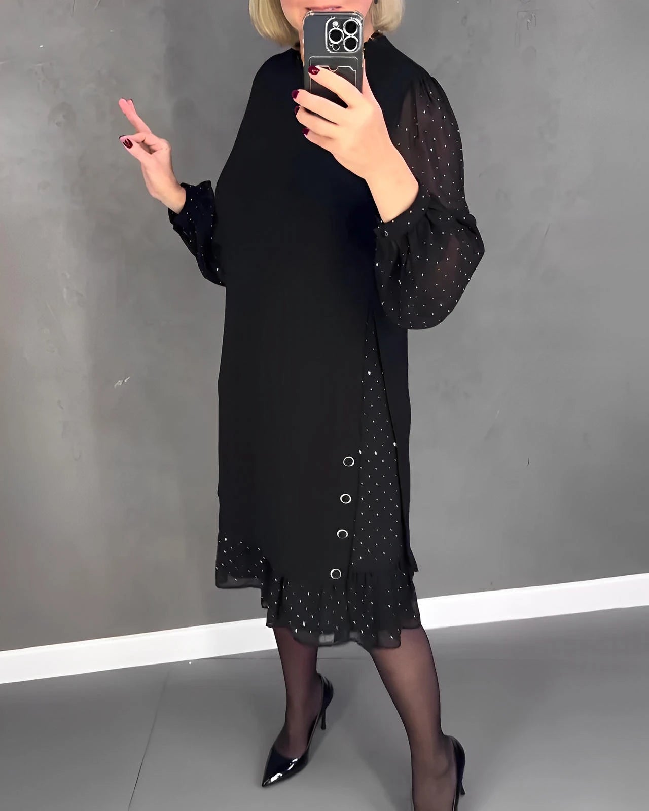 Long Sleeve Elegant Dress with Transparent Sleeves