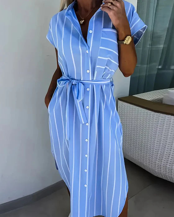 Striped Casual Street Style Dress with Short Sleeves