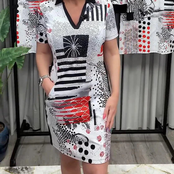 V-Neck Commuter Style Dress with Short Sleeves & Relaxed Fit