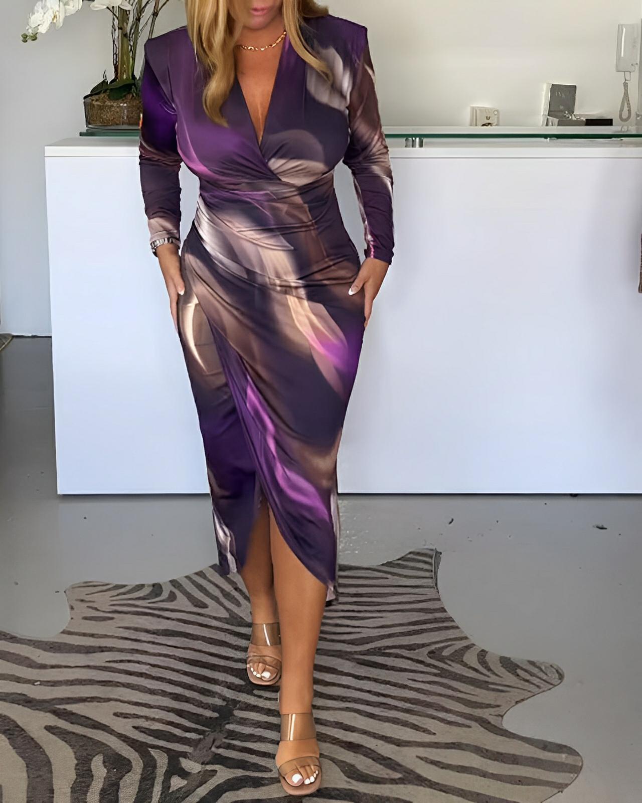 ELEGANT V-NECK SLIT MAXI DRESS