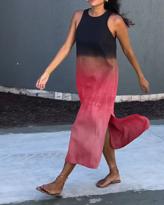 Sleeveless Gradient Midi Dress with Flowy Silhouette