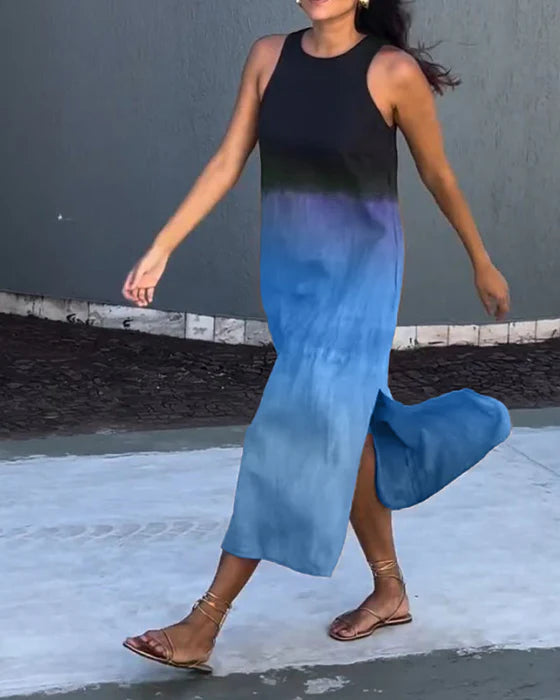 Sleeveless Gradient Midi Dress with Flowy Silhouette