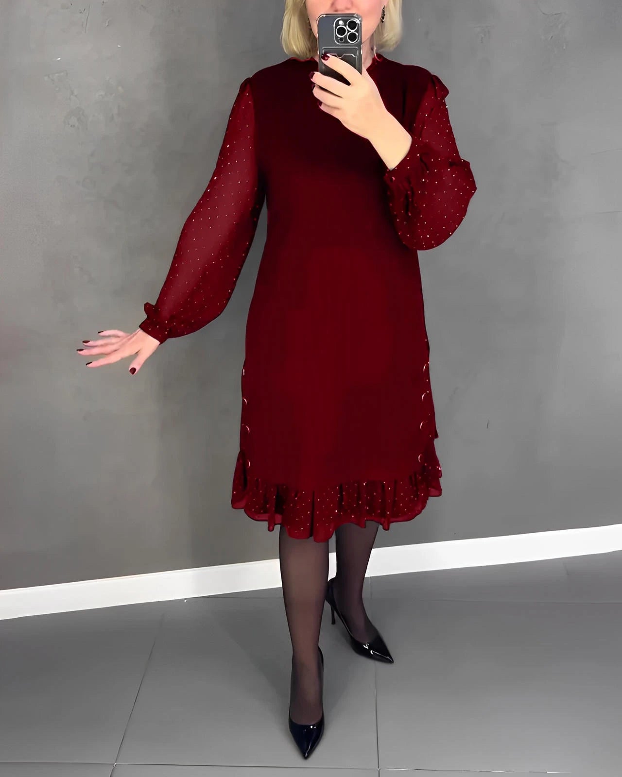 Long Sleeve Elegant Dress with Transparent Sleeves