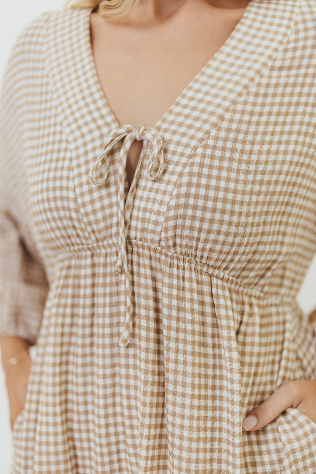 Hunter Printed Gauze Midi Dress in Natural Plaid