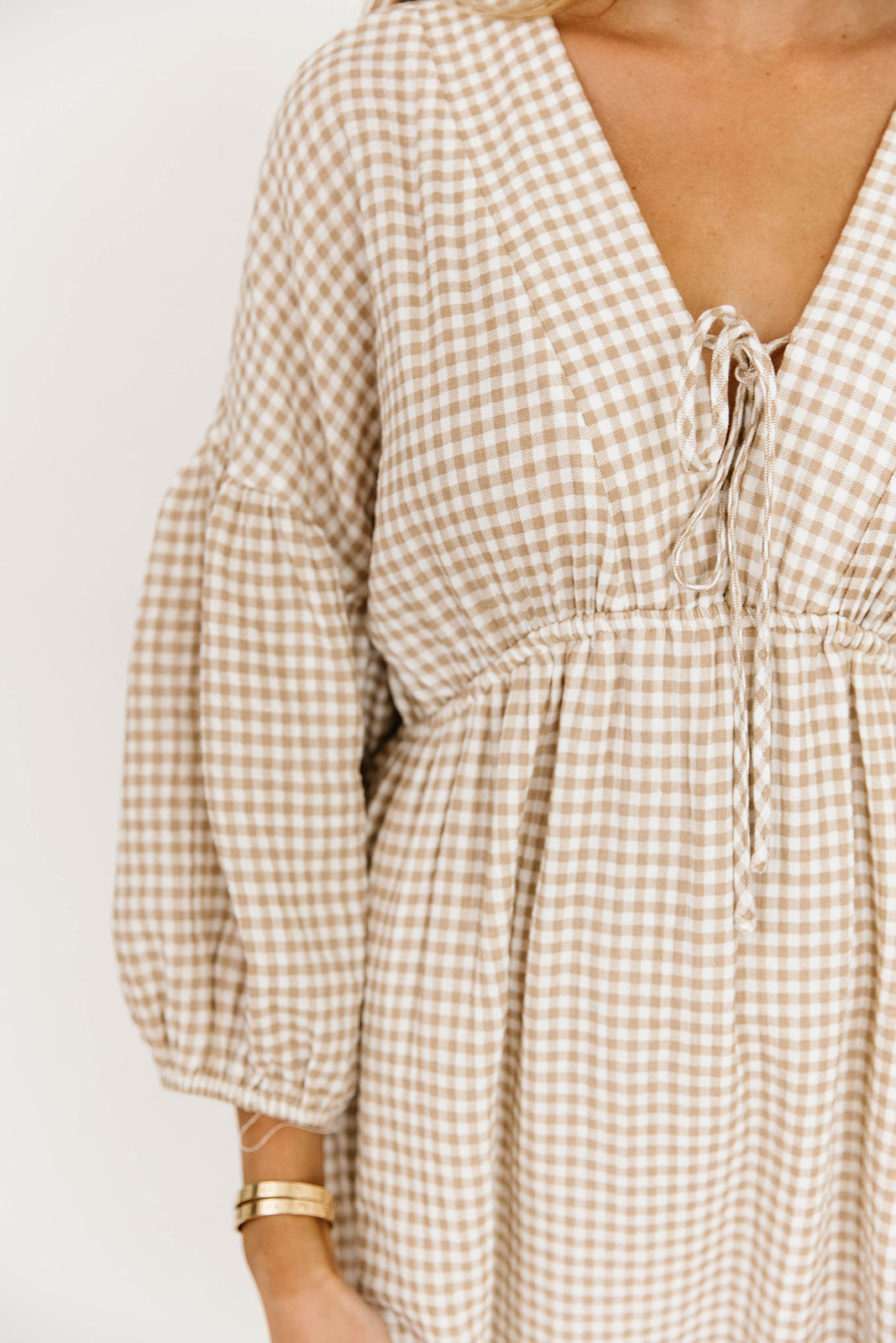 Hunter Printed Gauze Midi Dress in Natural Plaid