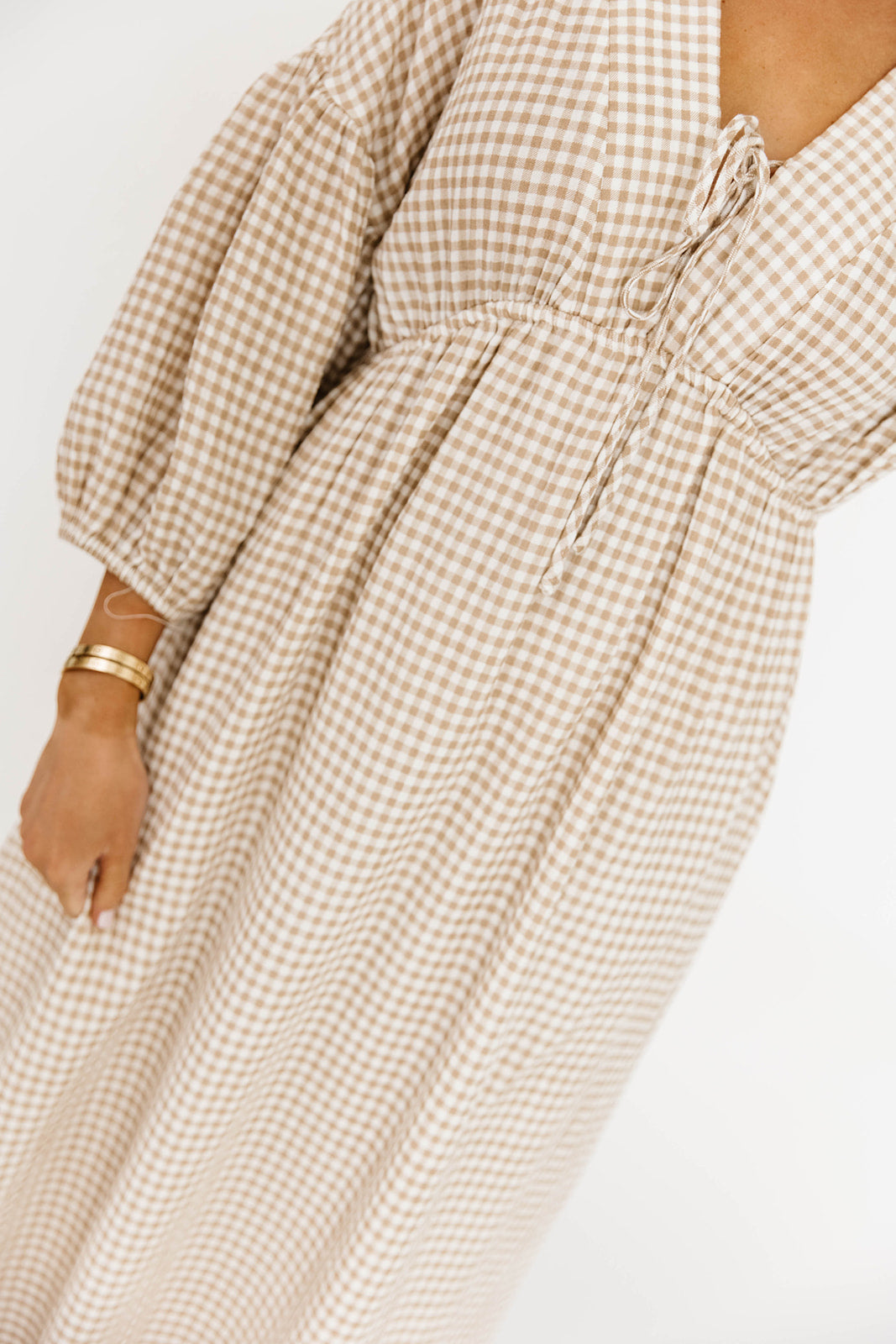 Hunter Printed Gauze Midi Dress in Natural Plaid