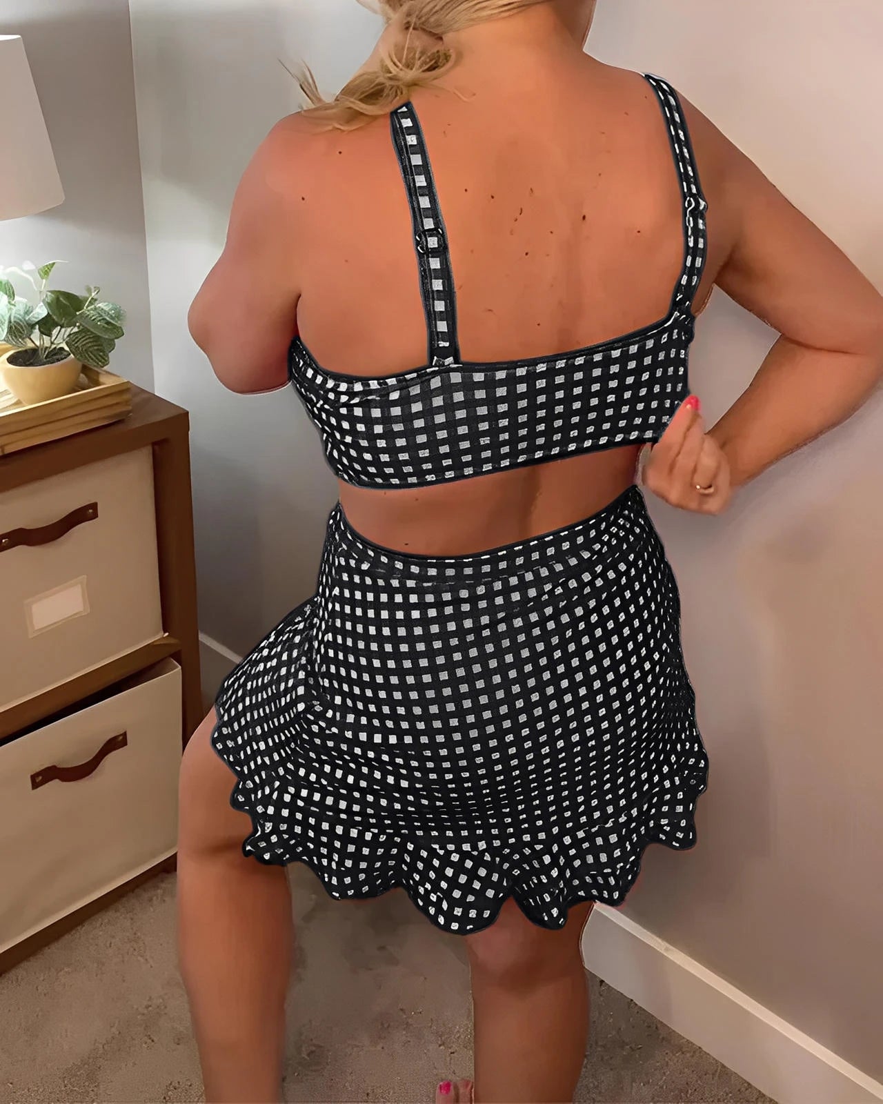 Plaid Two-Piece Swimsuit with Casual Strap Top & Coordinating Bottoms