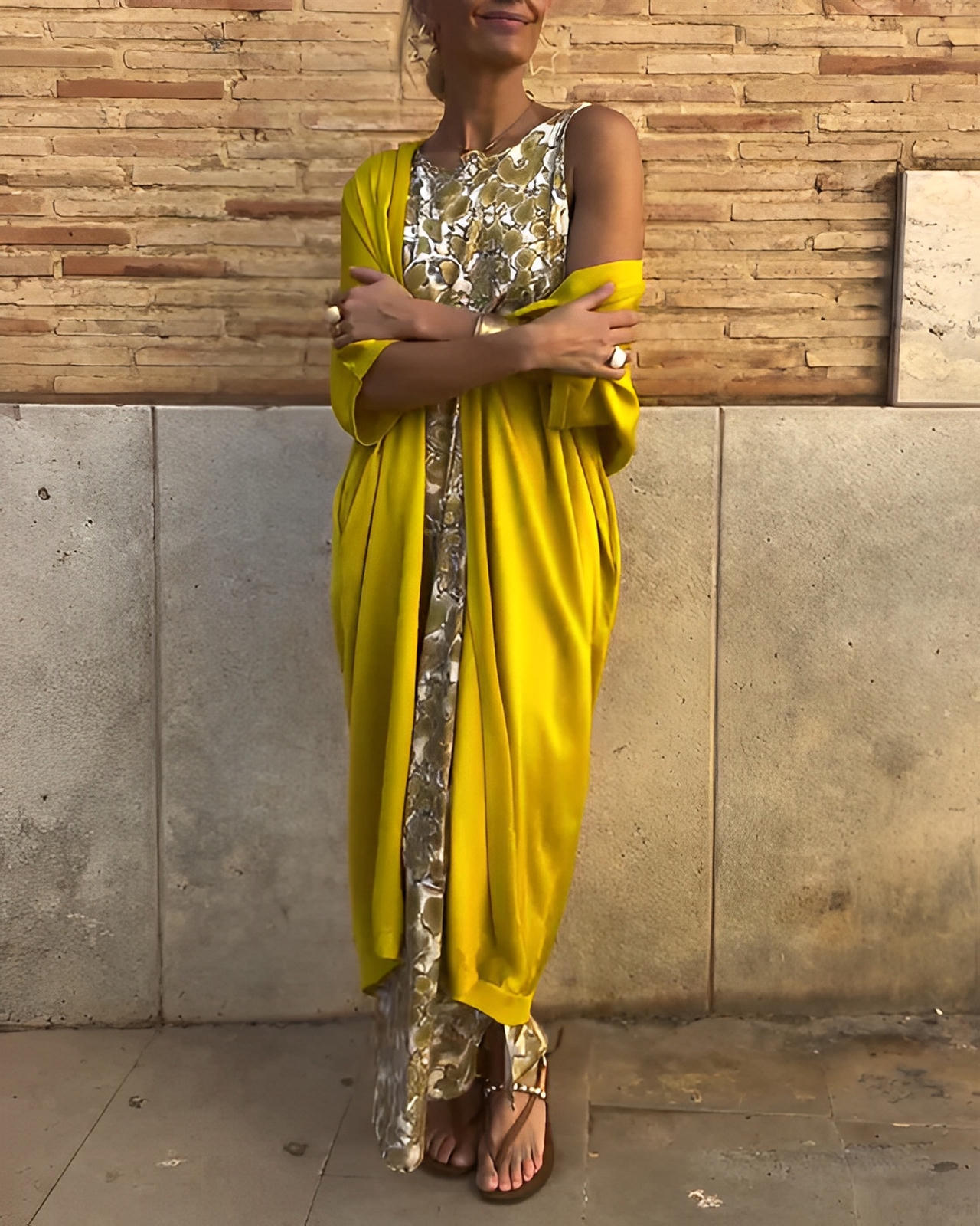 Elegant Two-Piece Suit with Vintage Print