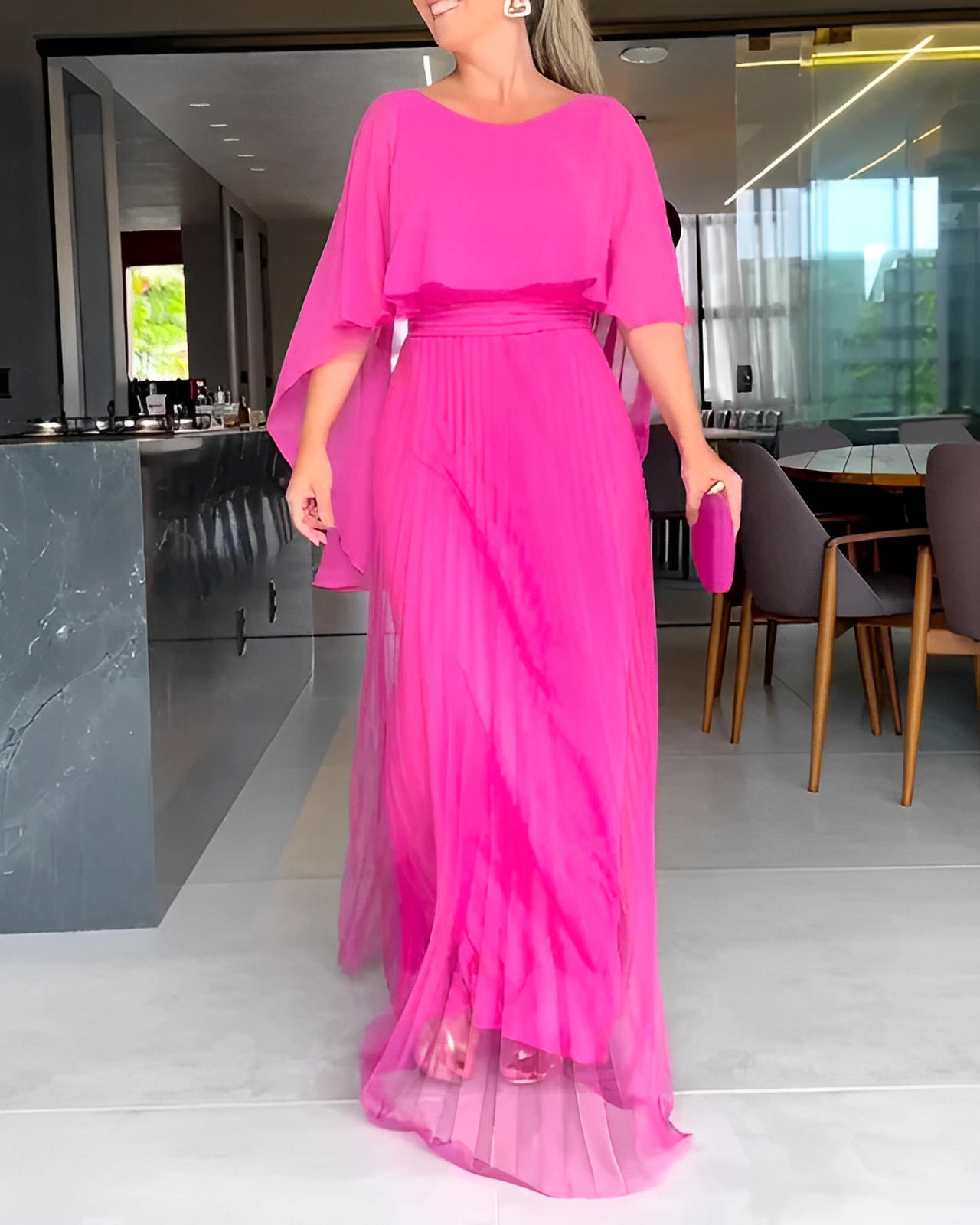 Round Neck A-Line Maxi Dress