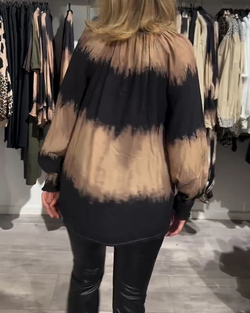 Vintage Colour block Blouse with V-Neckline & Relaxed Fit