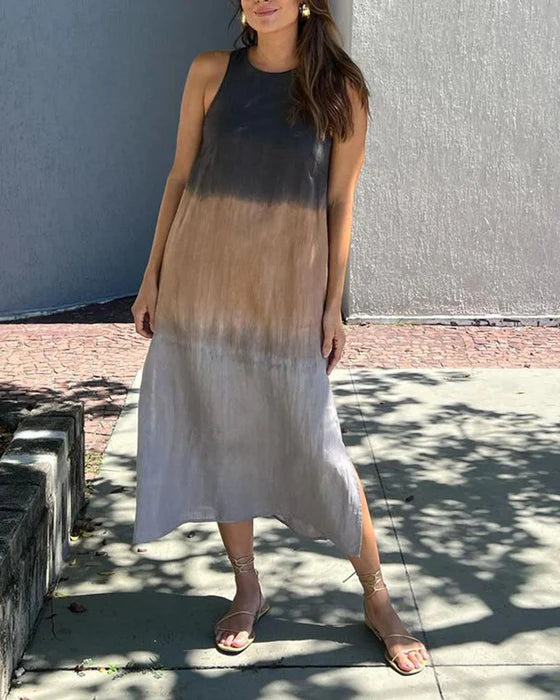Sleeveless Gradient Midi Dress with Flowy Silhouette