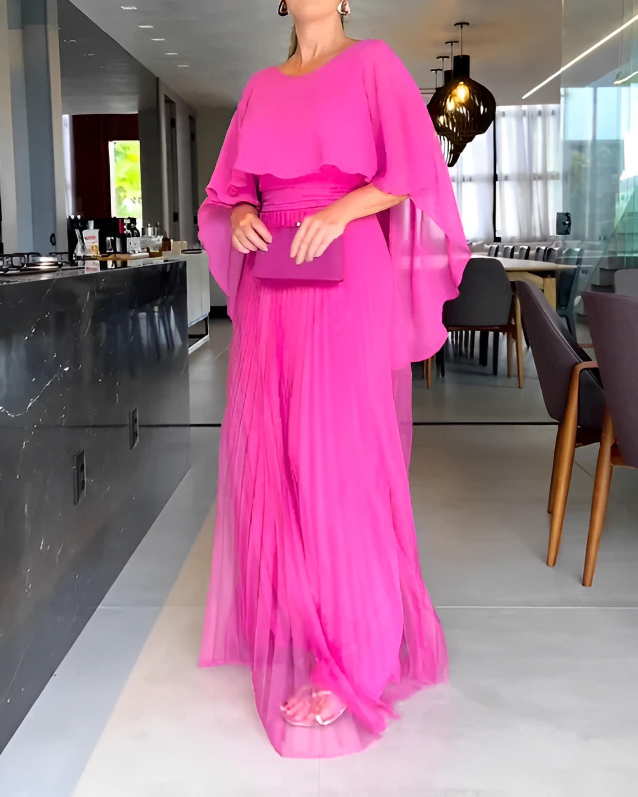 Round Neck A-Line Maxi Dress