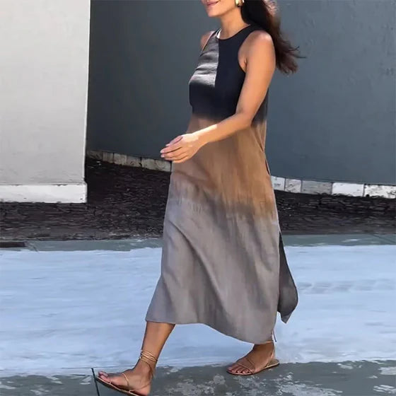Sleeveless Gradient Midi Dress with Flowy Silhouette