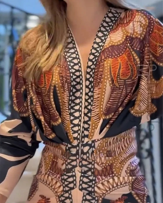 Elegant Printed Bodycon Dress with Side Slit