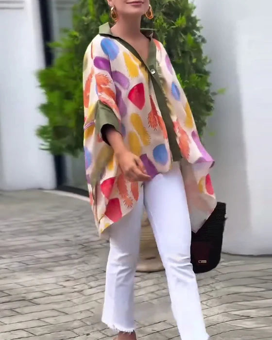 Casual Printed Loose-Fit Blouse with Relaxed Silhouette