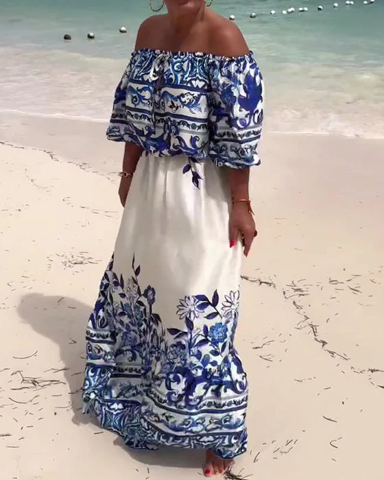 One-Shoulder Printed Resort Dress with Flowy Silhouette