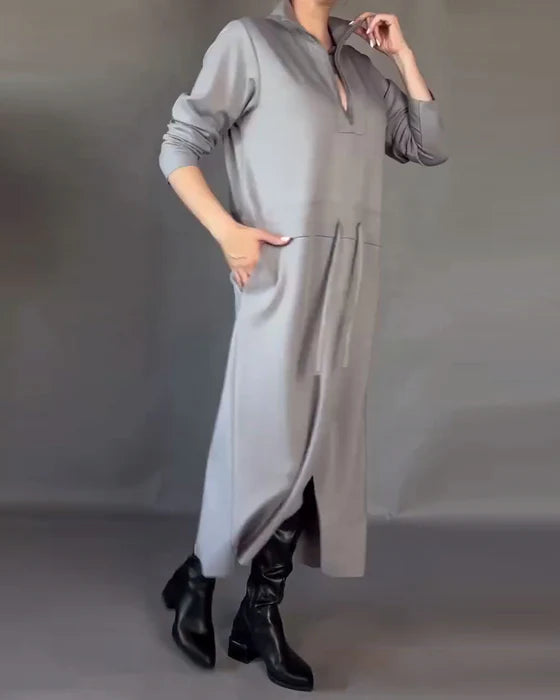 Trendy Dress with Half-Zip Neckline & Relaxed Fit