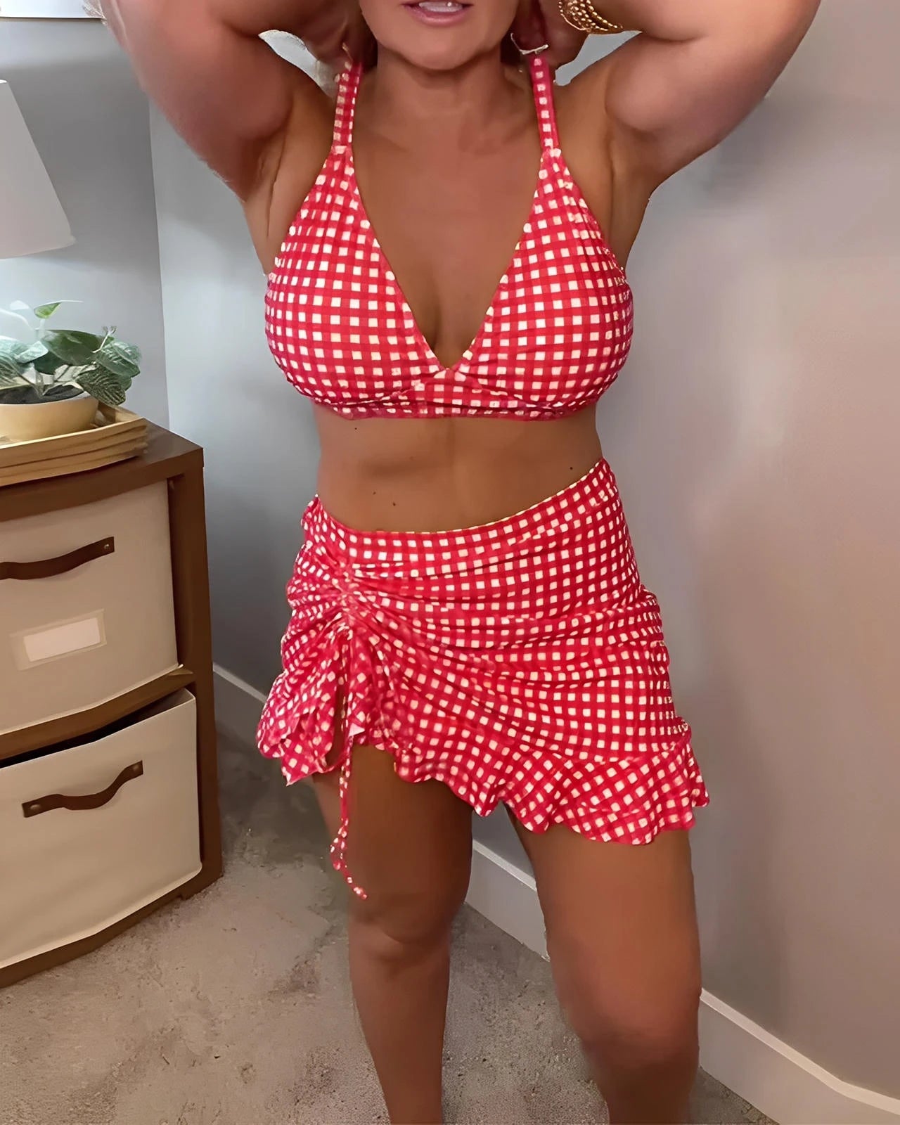 Plaid Two-Piece Swimsuit with Casual Strap Top & Coordinating Bottoms