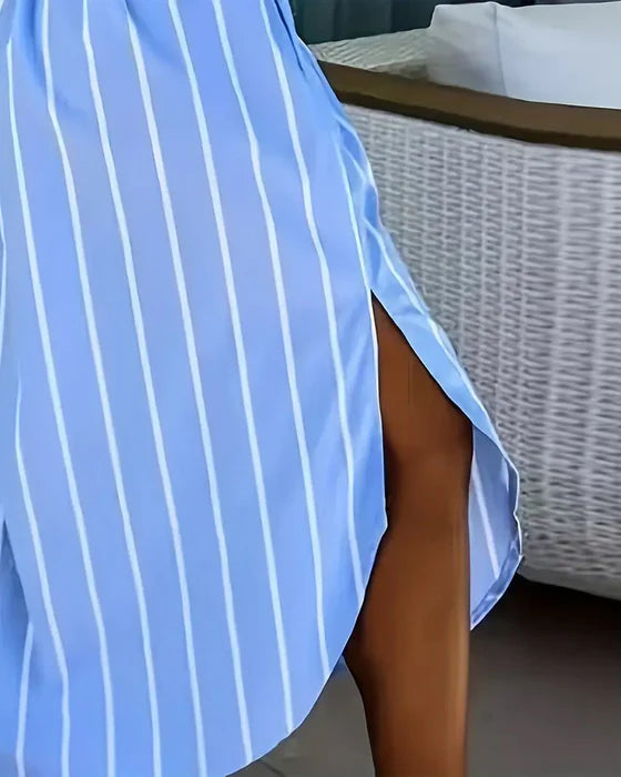 Striped Casual Street Style Dress with Short Sleeves