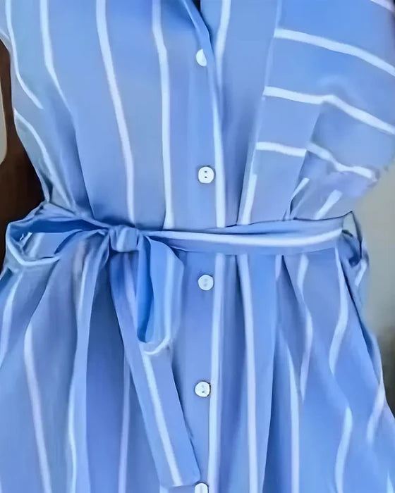 Striped Casual Street Style Dress with Short Sleeves