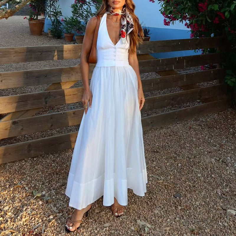 Sleeveless Maxi Dress With Button Front