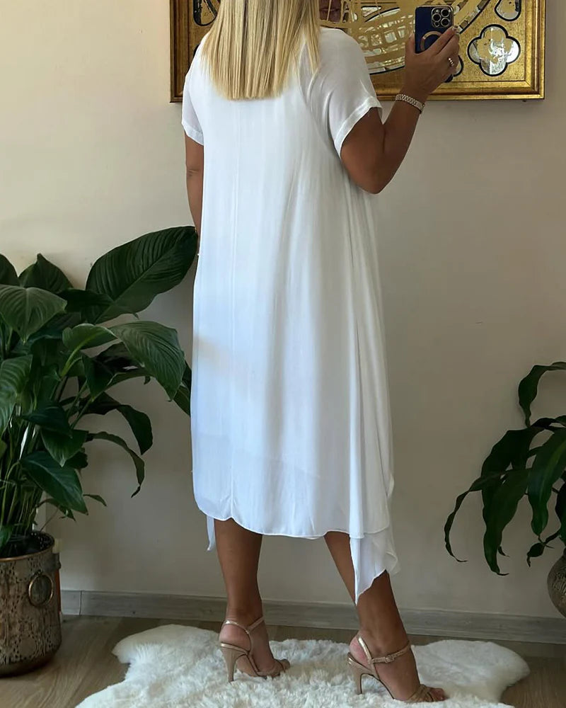 Two-Piece Double Layer Loose Dress with Short Sleeves