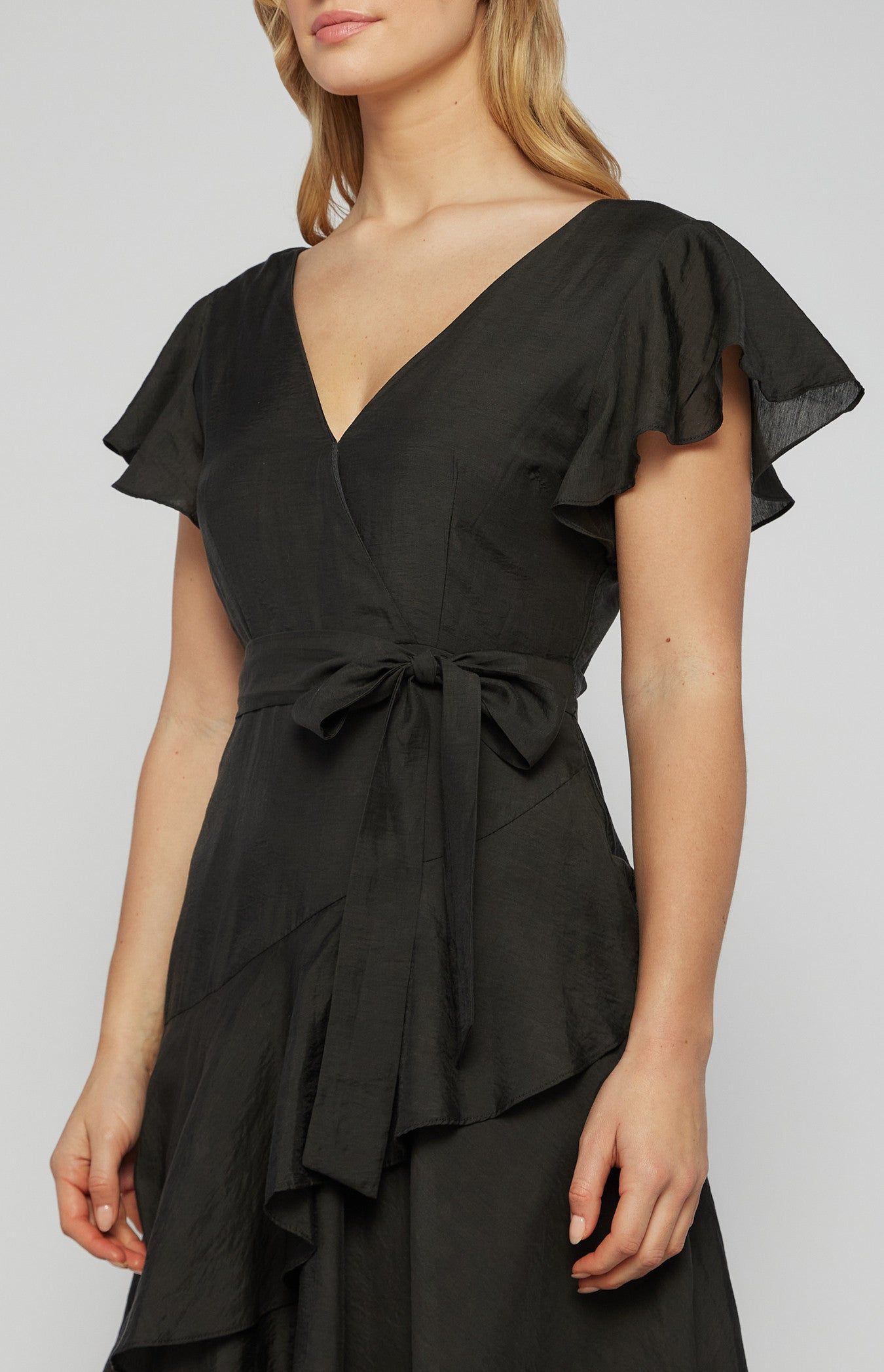 Textured Waterfall Frill Hem Midi Dress
