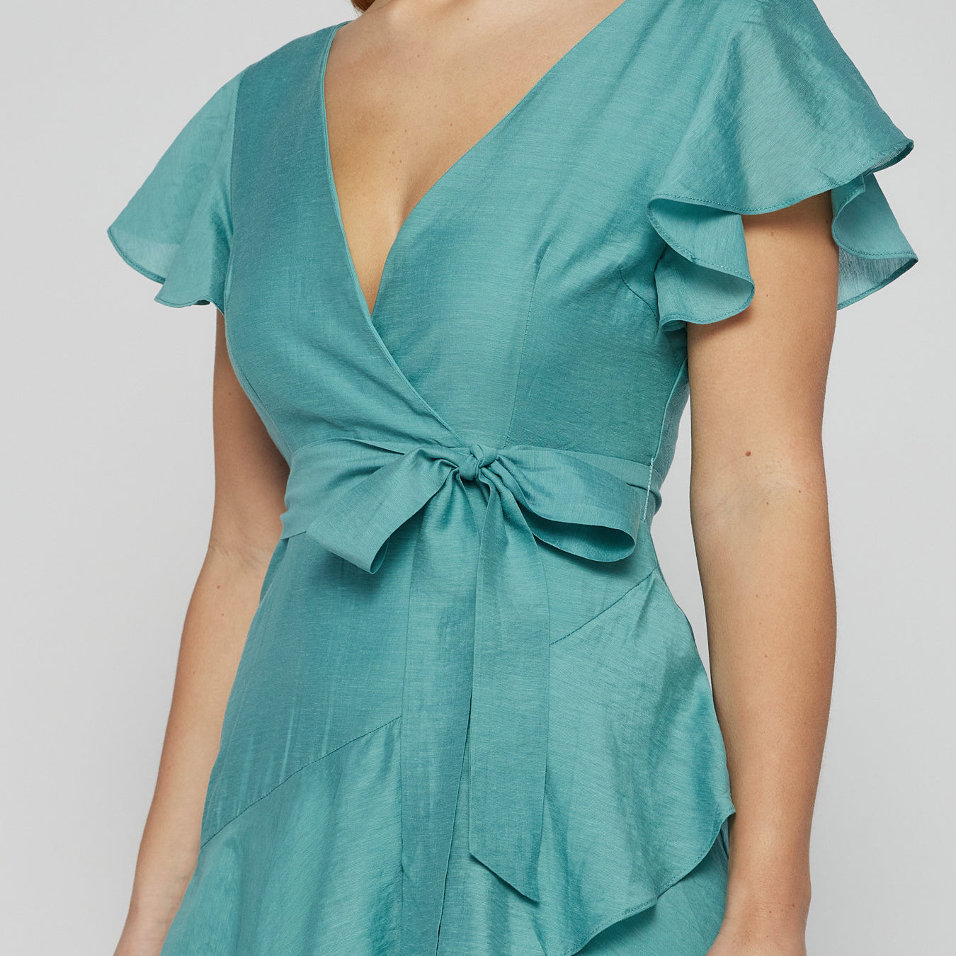 Textured Waterfall Frill Hem Midi Dress