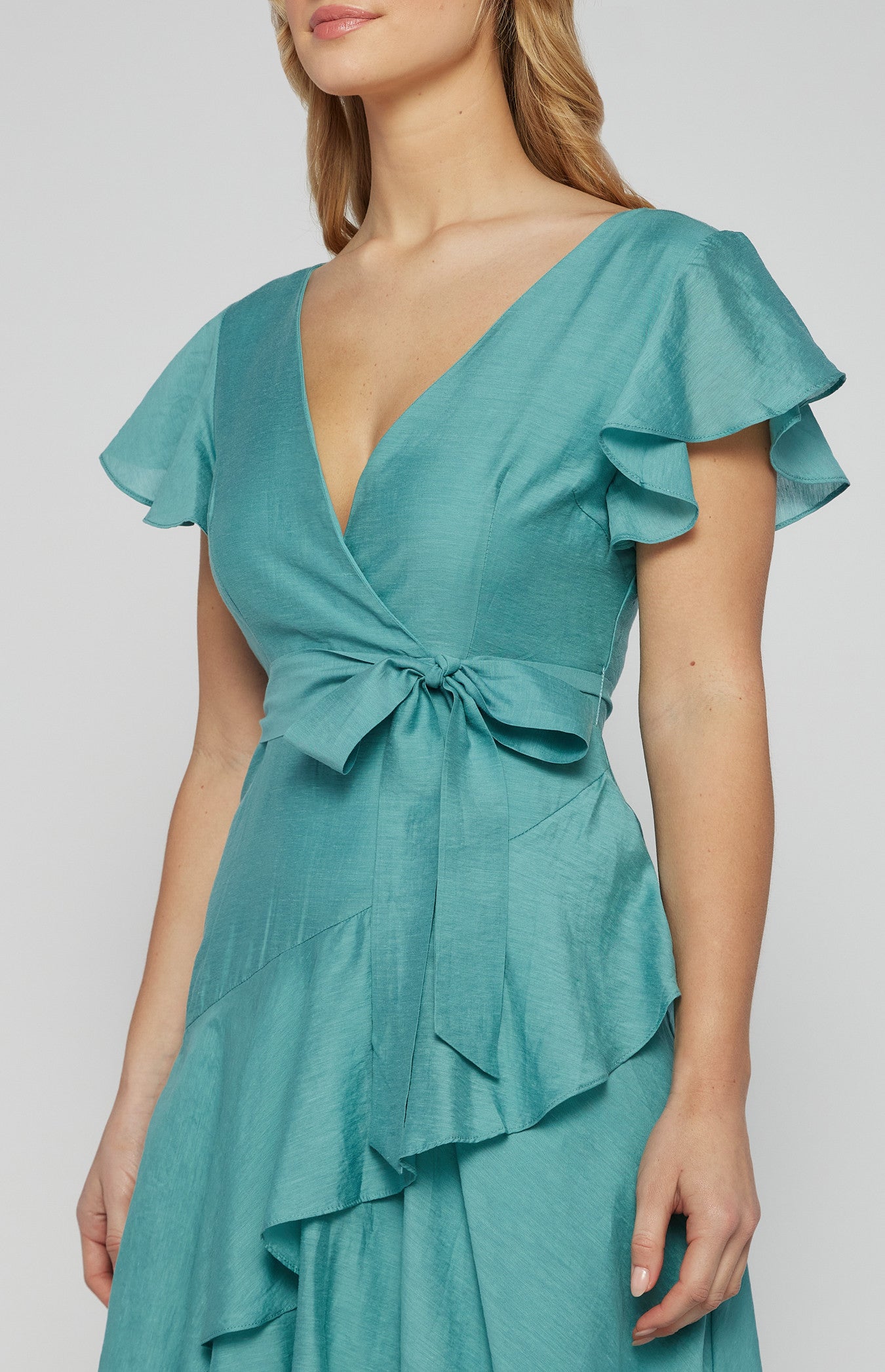 Textured Waterfall Frill Hem Midi Dress