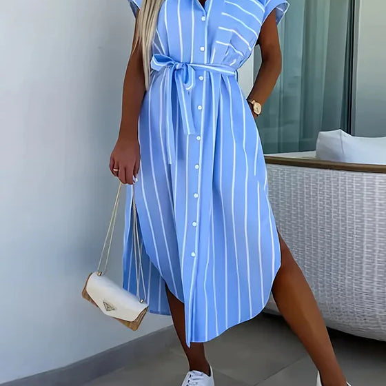 Striped Casual Street Style Dress with Short Sleeves