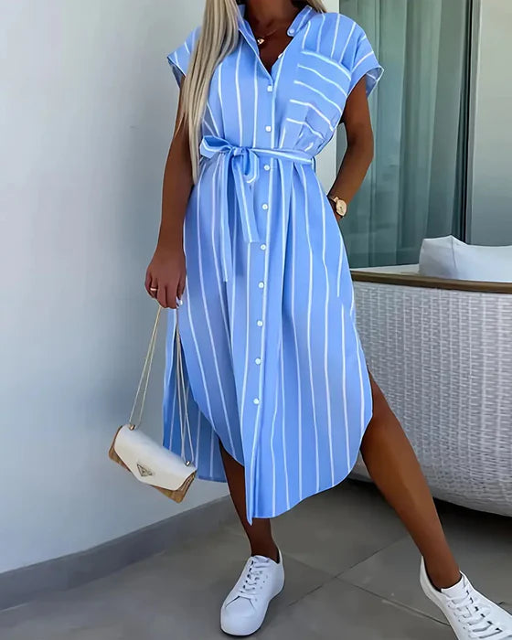Striped Casual Street Style Dress with Short Sleeves