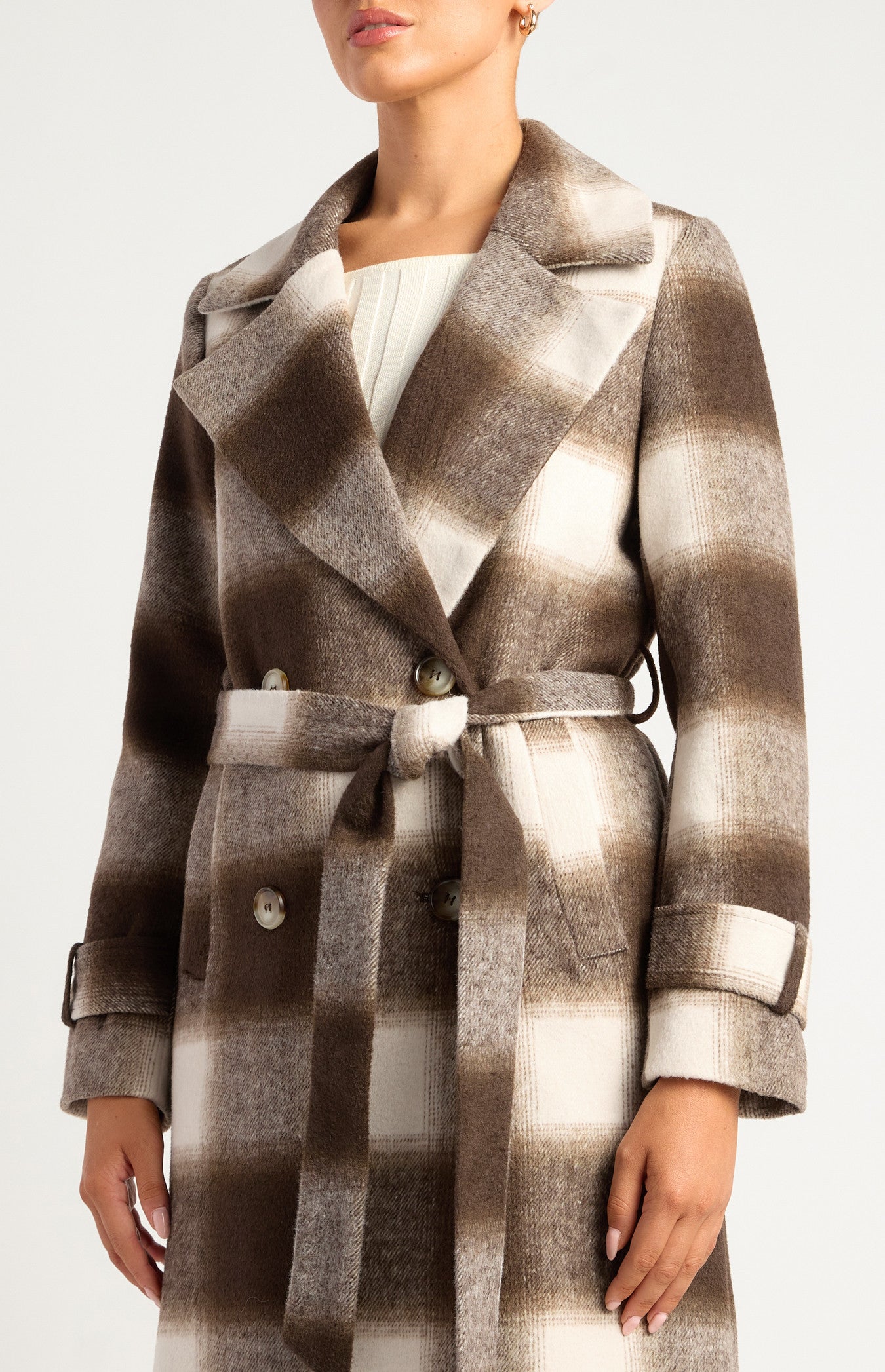 Checkered Double Breasted Faux Wool Coat