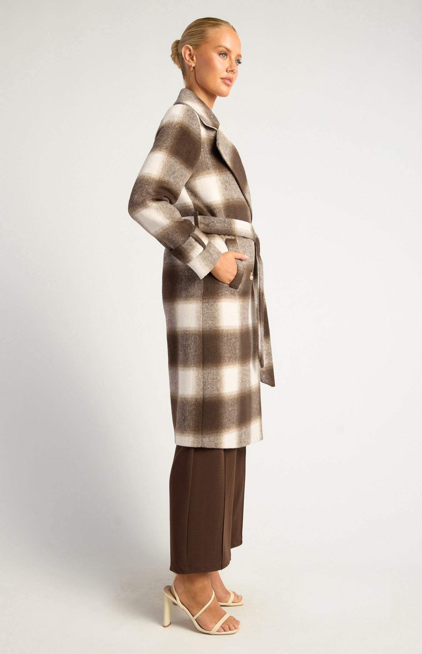 Checkered Double Breasted Faux Wool Coat