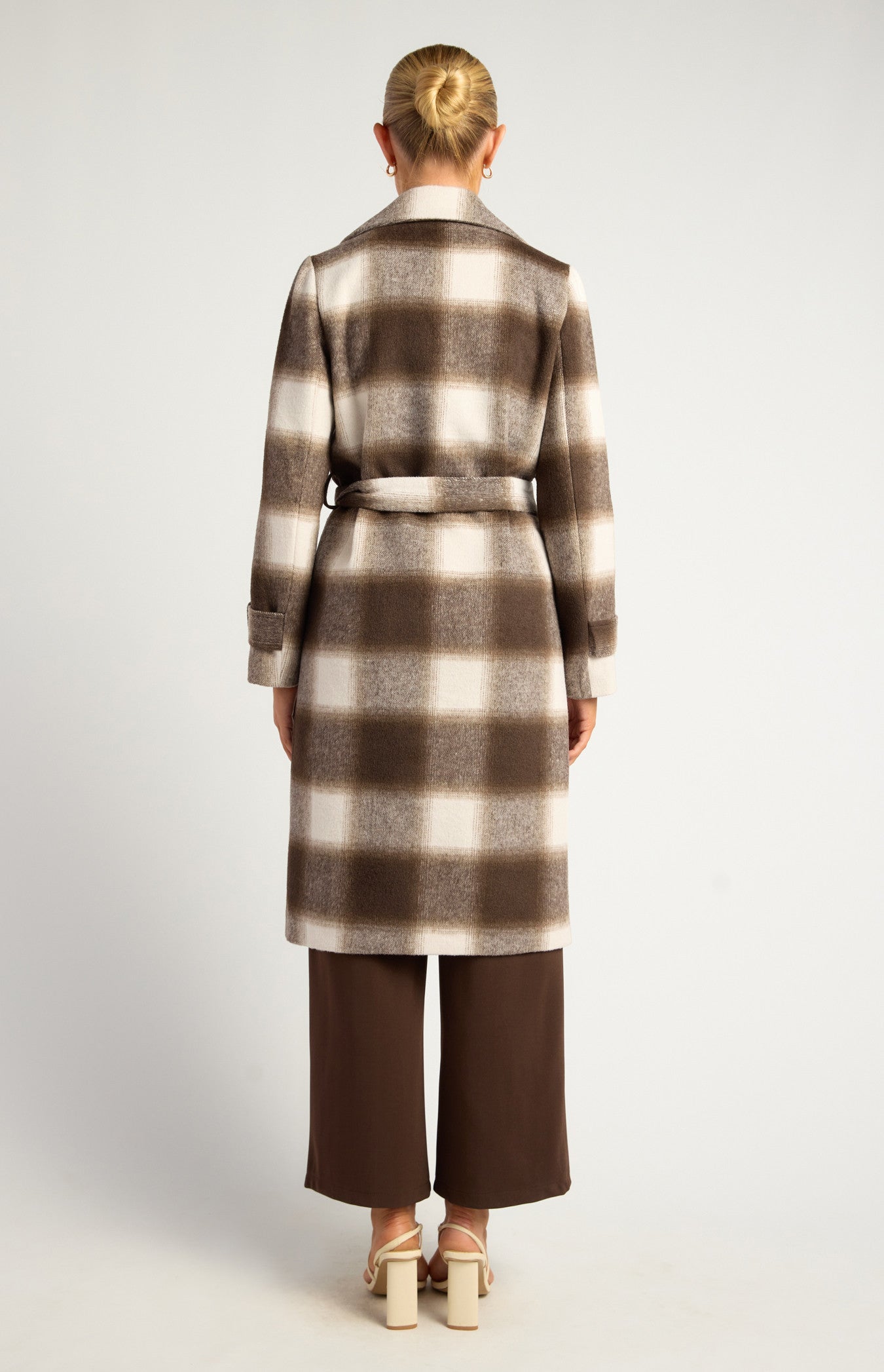 Checkered Double Breasted Faux Wool Coat