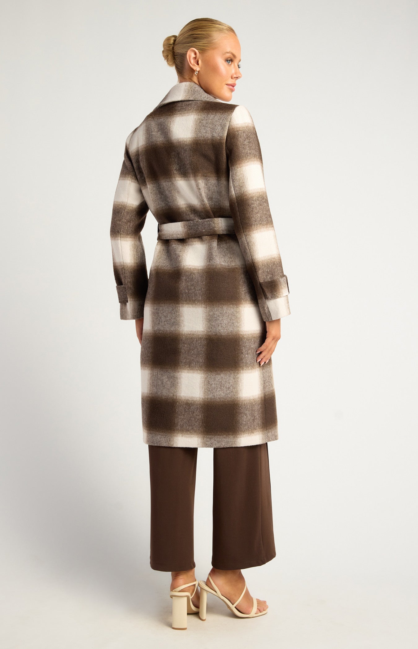 Checkered Double Breasted Faux Wool Coat